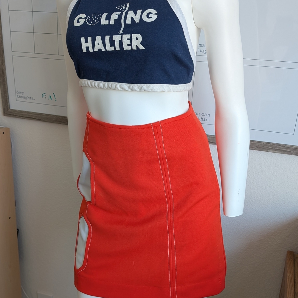 Real Vintage Red Mini Pencil Skirt with Cut Out for Casual Wear